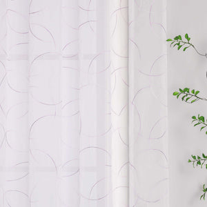 Vorhang mit Kräuselband Voile Gardine mit Kreismuster Bestickt Fensterschal Transparent 1 Stück - Joyswahl