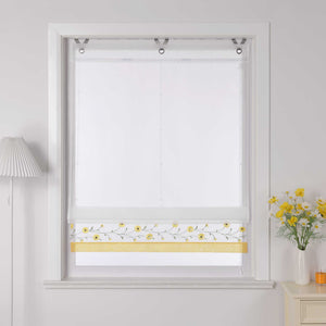 Raffrollo Voile Raffgardinen mit Schlaufen Küche Fenster Vorhänge mit Blumenmuster Stickerei Transparent Weiß 1 Stück - Joyswahl