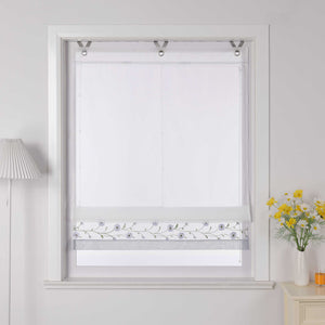 Raffrollo Voile Raffgardinen mit Schlaufen Küche Fenster Vorhänge mit Blumenmuster Stickerei Transparent Weiß 1 Stück - Joyswahl