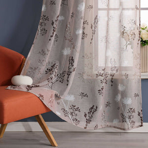 Vorhang mit Schlaufen modern Voile Gardine mit botanischen Mustern Vorhänge Transparent Schlafzimmer Wohnzimmer 1 Stück - Joyswahl