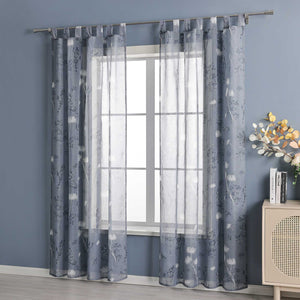 Vorhang mit Schlaufen modern Voile Gardine mit botanischen Mustern Vorhänge Transparent Schlafzimmer Wohnzimmer 1 Stück - Joyswahl