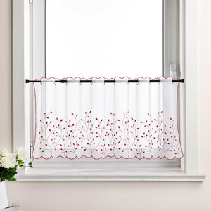 Scheibengardine mit Blumenstickerei Modern Voile Bistrogardine mit Lochleiste Unifarbige Kurzstores Landhausstil Transparent 1 Stück - Joyswahl