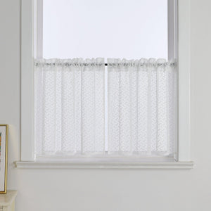 2er Set Scheibengardinen Jacquard Bistrogardine durch Tunnelzug Kurzgardinen Halbtransparent Weiß - Joyswahl