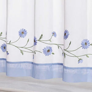 Scheibengardinen Bistrogardine Schlaufen Küche Gardinen Landhausstil Transparent Kurzstores mit kleiner Gänseblümchen-Stickerei - Joyswahl