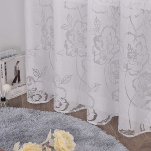 Vorhang mit Ösen Voile Gardine mit Rosenmuster Ösenschal transparent Schlafzimmer Wohnzimmer 1 Stück - Joyswahl