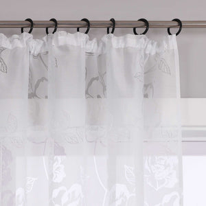 Vorhang mit Kräuselband Voile Gardine Ausbrenner mit Rosenmuster Fensterschal Transparent Weiß 1 Stück - Joyswahl