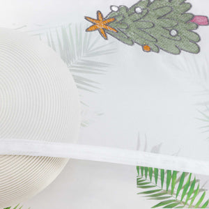 Scheibengardine Weihnachten Transparent Polyester mit rotem Rand und Stickerei Tannenbaum Weihnachtskugeln - Joyswahl