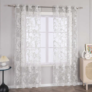 Eleganter Ösenschal mit Phönixblütenmuster | Transparente Voile Gardine für Schlafzimmer und Wohnzimmer - Joyswahl