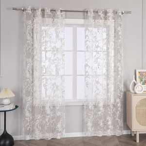 Eleganter Ösenschal mit Phönixblütenmuster | Transparente Voile Gardine für Schlafzimmer und Wohnzimmer - Joyswahl