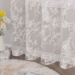 Eleganter Ösenschal mit Phönixblütenmuster | Transparente Voile Gardine für Schlafzimmer und Wohnzimmer - Joyswahl