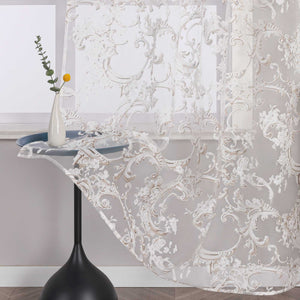 Eleganter Ösenschal mit Phönixblütenmuster | Transparente Voile Gardine für Schlafzimmer und Wohnzimmer - Joyswahl