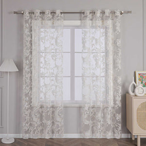 Eleganter Ösenschal mit Phönixblütenmuster | Transparente Voile Gardine für Schlafzimmer und Wohnzimmer - Joyswahl