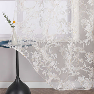 Eleganter Ösenschal mit Phönixblütenmuster | Transparente Voile Gardine für Schlafzimmer und Wohnzimmer - Joyswahl