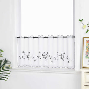 Farbige Stickerei Voile Scheibengardine Transparenter Café Vorhang Kurzstore mit Blüten-Stickerei - Joyswahl
