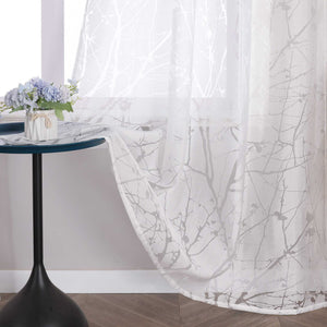 Transparente Vorhang mit Blumenmuster aus Polyester Lichtdurchlässig Wohnzimmer weiß 1 stück - Joyswahl