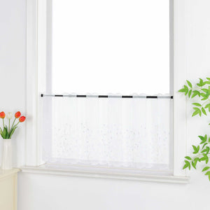 Scheibengardine mit Blumenstickerei Modern Voile Bistrogardine mit Lochleiste Unifarbige Kurzstores Landhausstil Transparent 1 Stück - Joyswahl