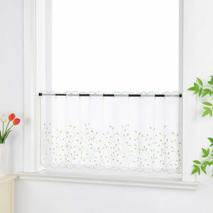 Scheibengardine mit Blumenstickerei Modern Voile Bistrogardine mit Lochleiste Unifarbige Kurzstores Landhausstil Transparent 1 Stück - Joyswahl