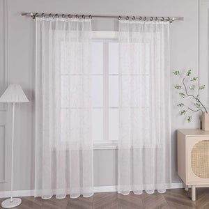 Vorhang mit Kräuselband Voile Gardine mit Kreismuster Bestickt Fensterschal Transparent 1 Stück - Joyswahl