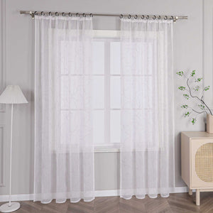 Vorhang mit Kräuselband Voile Gardine mit Kreismuster Bestickt Fensterschal Transparent 1 Stück - Joyswahl
