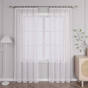 Vorhang mit Kräuselband Voile Gardine mit Kreismuster Bestickt Fensterschal Transparent 1 Stück - Joyswahl