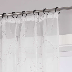 Vorhang mit Kräuselband Voile Gardine mit Kreismuster Bestickt Fensterschal Transparent 1 Stück - Joyswahl