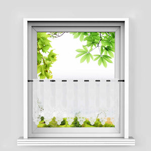 Scheibengardine Modern Bistrogardine durch Tunnelzug Halbtransparent Küche Kurzgardine Lasercut Blumenmuster - Joyswahl