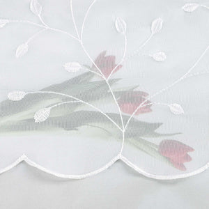 Scheibengardine mit Blumenstickerei Modern Voile Bistrogardine mit Lochleiste Unifarbige Kurzstores Landhausstil Transparent 1 Stück - Joyswahl
