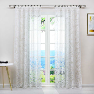Eleganter transparenter Vorhang mit floralem Muster lichtdurchlässiger Fensterschal für Wohnzimmer 1 Stück - Joyswahl