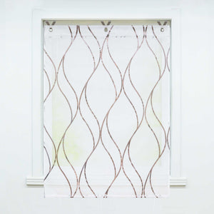 Rollos mit Ösen Gardinen Küche Raffgardinen Transparent Ösenrollo Vorhänge Mit Wellen-Druck Modern Voile 1 Stück - Joyswahl