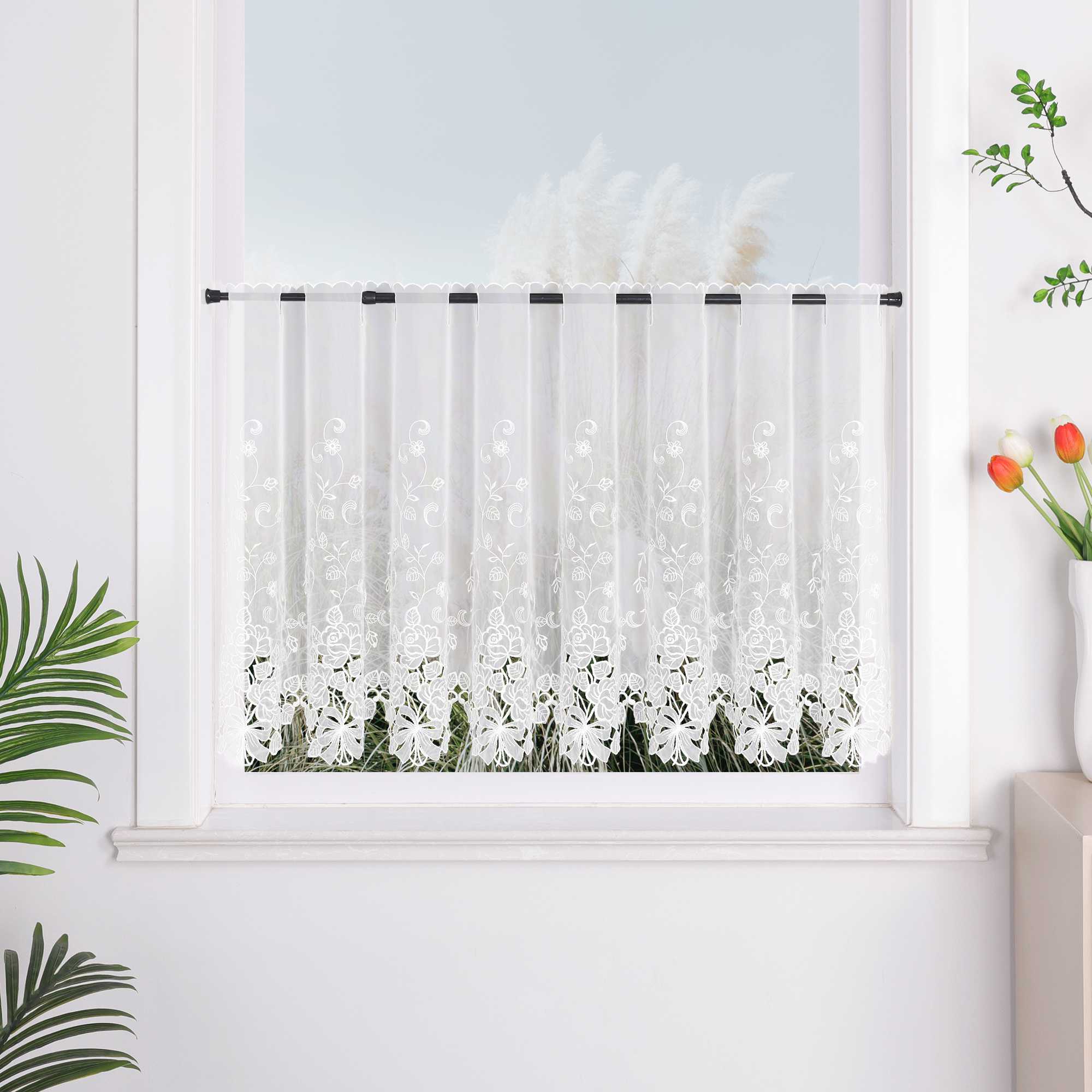 Delien Romantischer Spitzenvorhang mit filigranen Blumendesigns und Stangendurchzug - Joyswahl