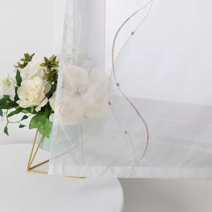 Rollos ohne Bohren Weiß Raffgardine mit Ösen Transparent Gardinen mit U-Haken Ösenrollo Modern Bestickt 1 Stück - Joyswahl