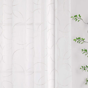 Vorhang mit Kräuselband Voile Gardine mit Kreismuster Bestickt Fensterschal Transparent 1 Stück - Joyswahl