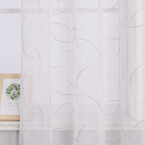 Vorhang mit Kräuselband Voile Gardine mit Kreismuster Bestickt Fensterschal Transparent 1 Stück - Joyswahl