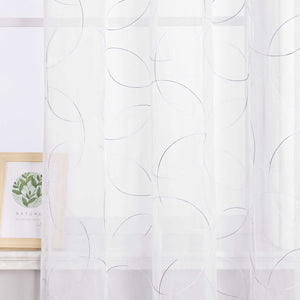 Vorhang mit Kräuselband Voile Gardine mit Kreismuster Bestickt Fensterschal Transparent 1 Stück - Joyswahl