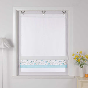 Raffrollo Voile Raffgardinen mit Schlaufen Küche Fenster Vorhänge mit Blumenmuster Stickerei Transparent Weiß 1 Stück - Joyswahl