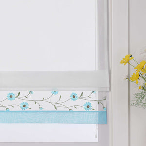Raffrollo Voile Raffgardinen mit Schlaufen Küche Fenster Vorhänge mit Blumenmuster Stickerei Transparent Weiß 1 Stück - Joyswahl