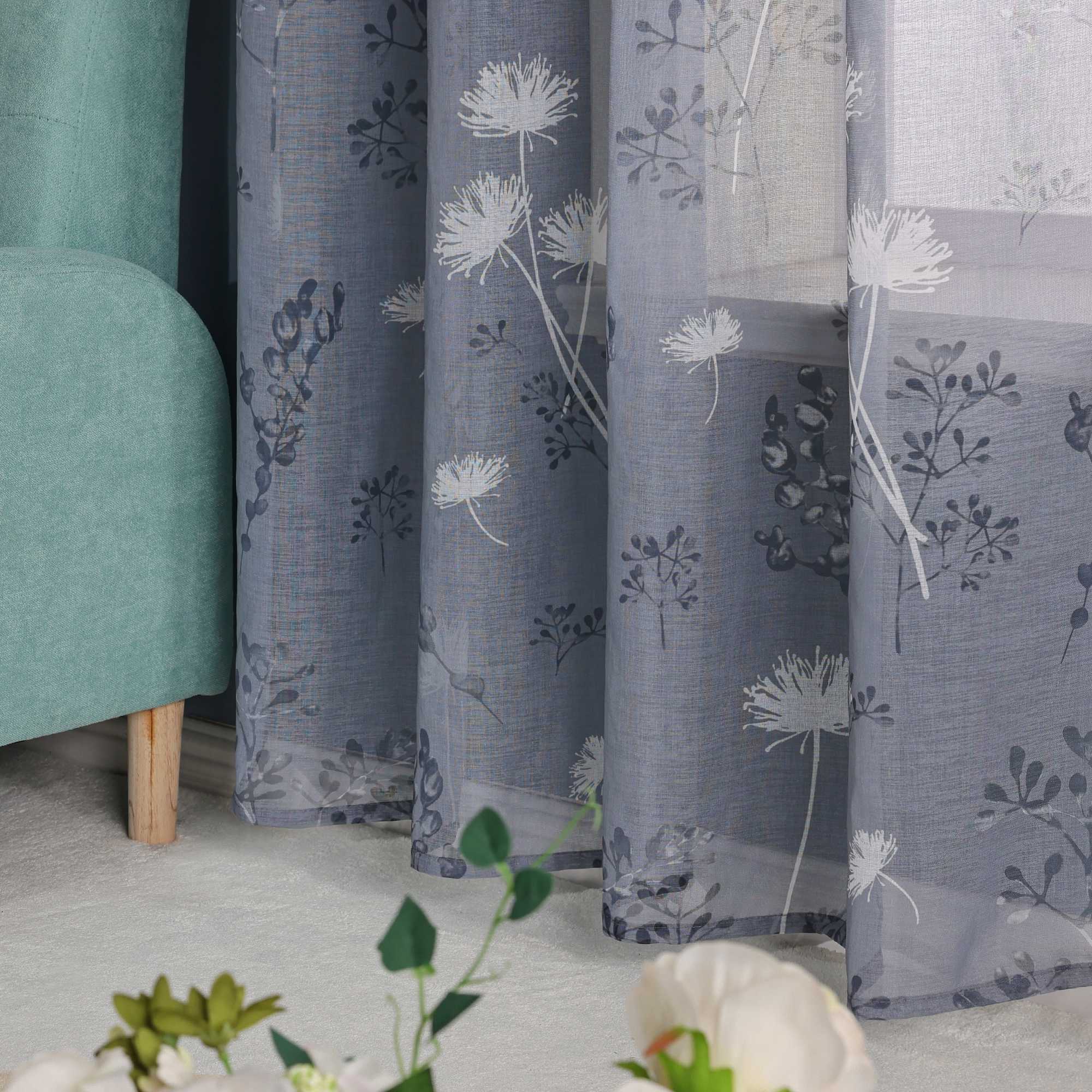 Vorhang mit Schlaufen modern Voile Gardine mit botanischen Mustern Vorhänge Transparent Schlafzimmer Wohnzimmer 1 Stück - Joyswahl