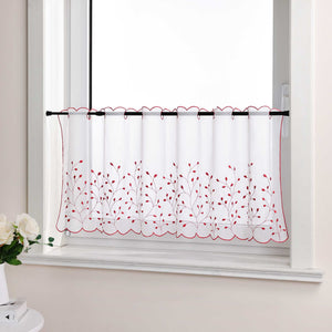 Scheibengardine mit Blumenstickerei Modern Voile Bistrogardine mit Lochleiste Unifarbige Kurzstores Landhausstil Transparent 1 Stück - Joyswahl