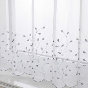 Scheibengardine mit Blumenstickerei Modern Voile Bistrogardine mit Lochleiste Unifarbige Kurzstores Landhausstil Transparent 1 Stück - Joyswahl