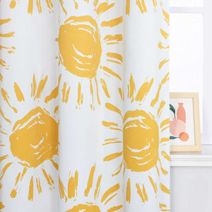 Verdunkelungsvorhänge Ösenschal Blickdichte Gardinen Thermovorhang Vorhang mit Sonnenmotiven für Schlafzimmer Wohnzimmer Gelb 1 Stück - Joyswahl