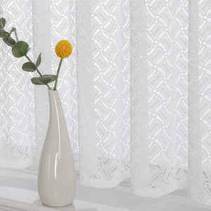 2er Set Scheibengardinen Jacquard Bistrogardine durch Tunnelzug Kurzgardinen Halbtransparent Weiß - Joyswahl