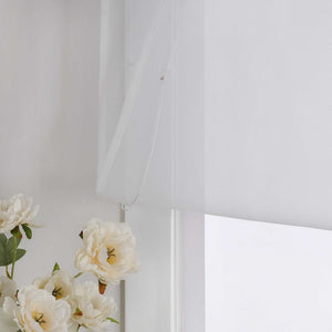 Raffrollo Voile Raffgardinen mit Schlaufen Küche Fenster Vorhänge mit Blumenmuster Stickerei Transparent Weiß 1 Stück - Joyswahl