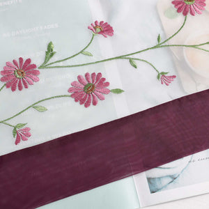 Raffrollo Voile Raffgardinen mit Schlaufen Küche Fenster Vorhänge mit Blumenmuster Stickerei Transparent Weiß 1 Stück - Joyswahl