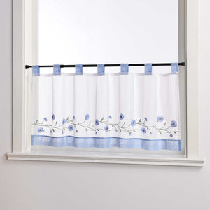 Scheibengardinen Bistrogardine Schlaufen Küche Gardinen Landhausstil Transparent Kurzstores mit kleiner Gänseblümchen-Stickerei - Joyswahl