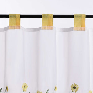 Scheibengardinen Bistrogardine Schlaufen Küche Gardinen Landhausstil Transparent Kurzstores mit kleiner Gänseblümchen-Stickerei - Joyswahl