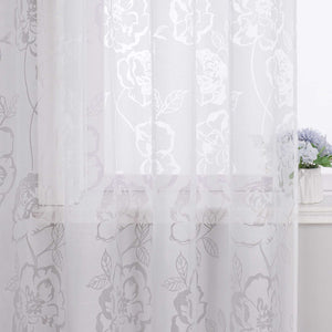 Vorhang mit Ösen Voile Gardine mit Rosenmuster Ösenschal transparent Schlafzimmer Wohnzimmer 1 Stück - Joyswahl
