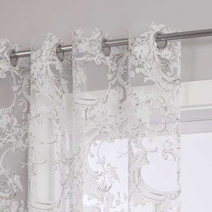 Eleganter Ösenschal mit Phönixblütenmuster | Transparente Voile Gardine für Schlafzimmer und Wohnzimmer - Joyswahl