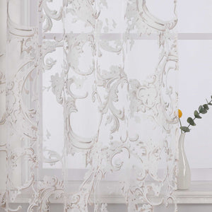 Eleganter Ösenschal mit Phönixblütenmuster | Transparente Voile Gardine für Schlafzimmer und Wohnzimmer - Joyswahl
