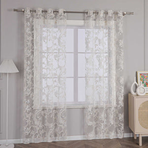 Eleganter Ösenschal mit Phönixblütenmuster | Transparente Voile Gardine für Schlafzimmer und Wohnzimmer - Joyswahl