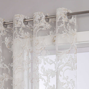 Eleganter Ösenschal mit Phönixblütenmuster | Transparente Voile Gardine für Schlafzimmer und Wohnzimmer - Joyswahl